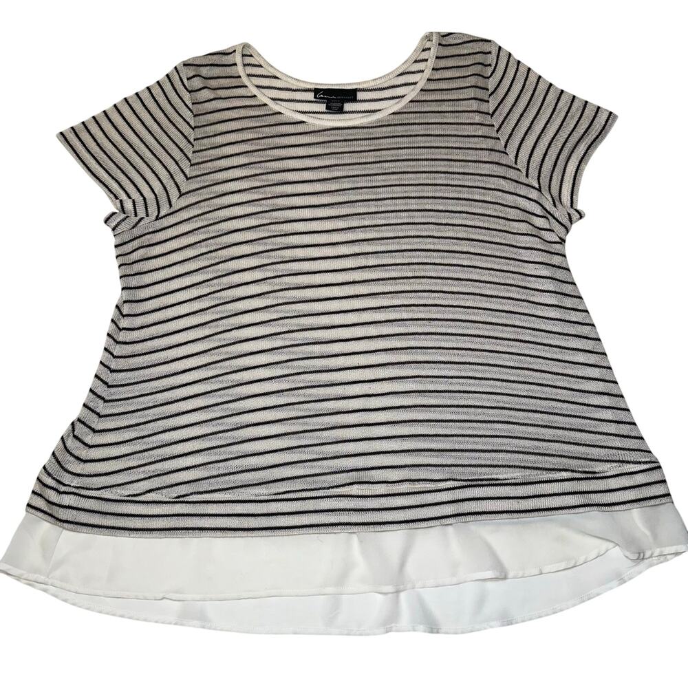 Lane Bryant Brown Striped Chiffon Hem Sweater - Size 26/28